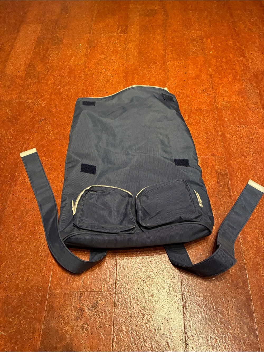 Vintage Mango Blue Backpack with Front and Inner Pockets. Great for travel.